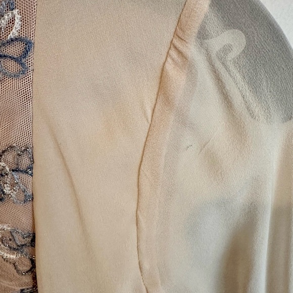 BCBGMAXAZRIA Nel Silk Embroidered Blush Romantic Asymmetrical Hem Midi Dress, XS - Picture 9 of 10